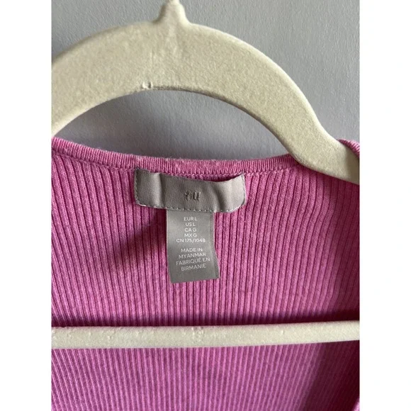 H&M Pink Ribbed Square Neck Sweater Long Sleeve Knit Top Womens - Picture 3 of 3